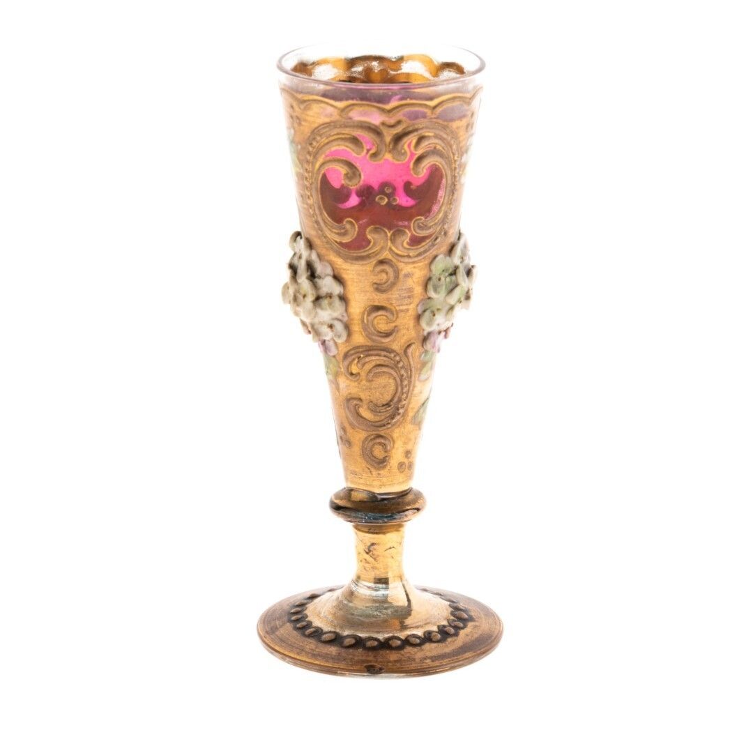 Antique Murano Hand Blown And Gilt Enameled Venetian Liqueur Glass photo furniture