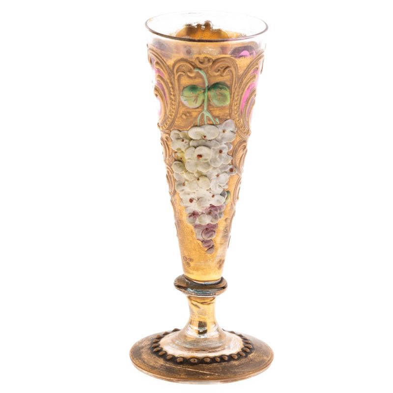 Antique Murano Hand Blown And Gilt Enameled Venetian Liqueur Glass
