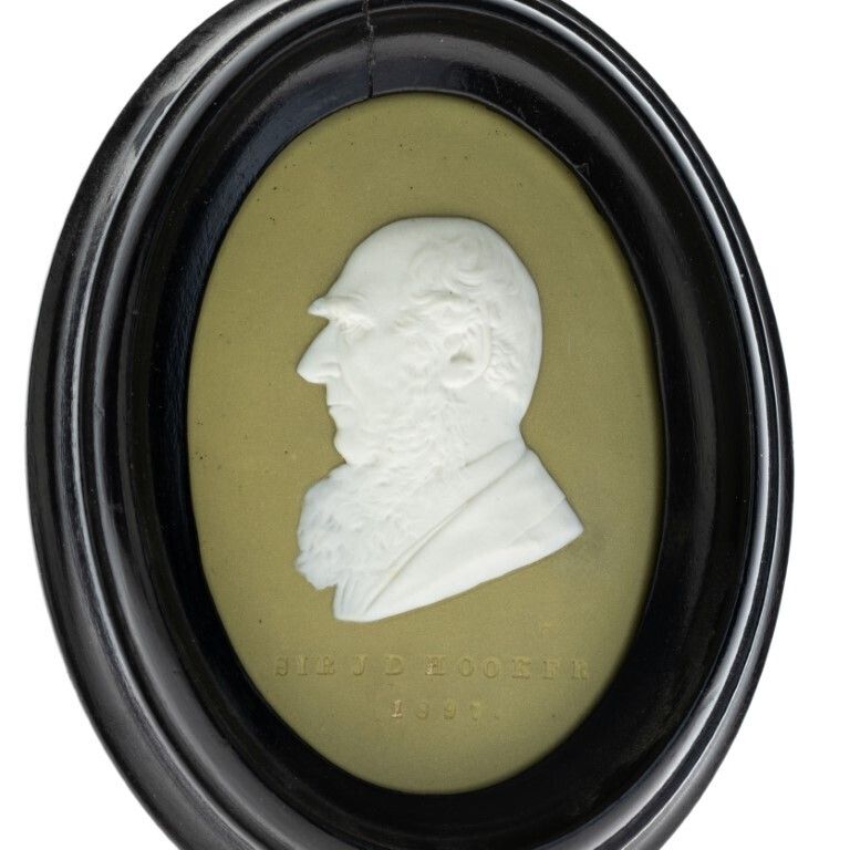 Antique Wedgwood Framed Green Jasperware Ceramic Porcelain Sir Joseph Dalton Portrait Medallion photo furniture