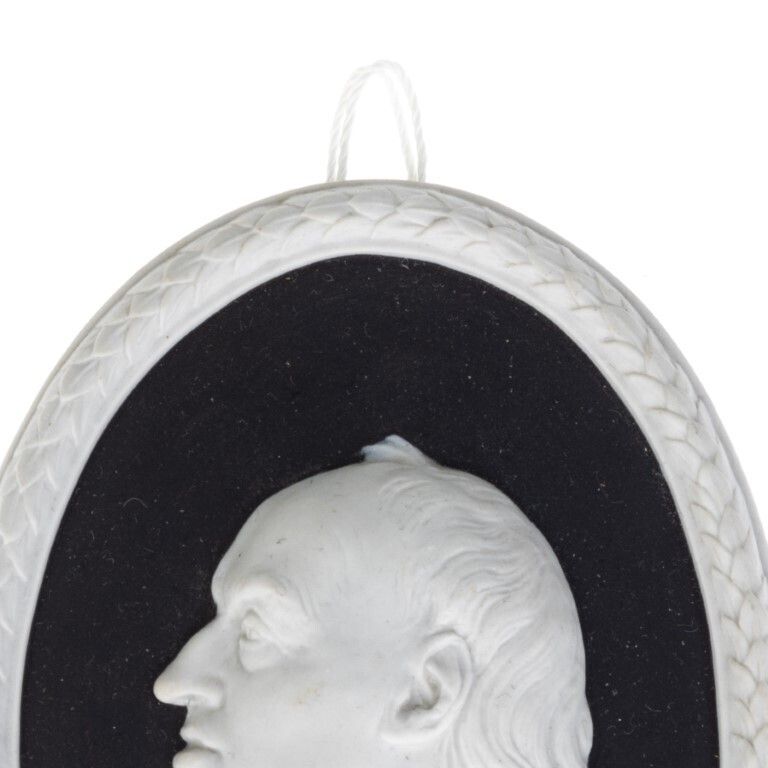 Wedgwood Black Basalt Jasperware Ceramic Porcelain DR Samuel Johnson Portrait Medallion photo for sale
