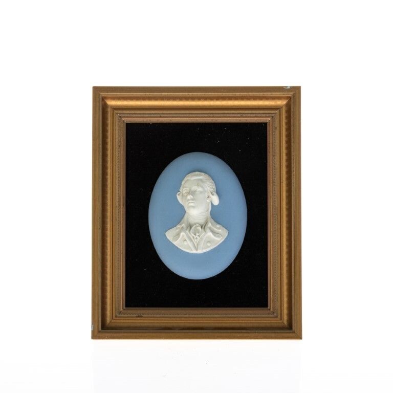 Wedgwood Blue Jasperware Ceramic Porcelain Framed Portrait Medallion Wall Plaque