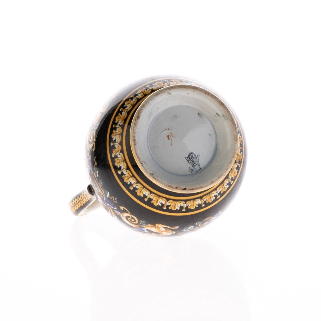 Antique French Black Hand Painted Glazed Maiolica Earthenware Pottery Ewer 19th Century photo furniture