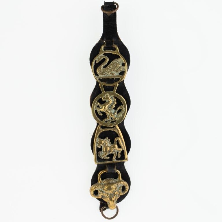 Antique Horse Brass Medallions On Leather Strap