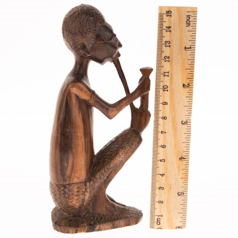 African Wood Carving Pipe Smoking Ancestor Figure, Luba, Congo photo for sale