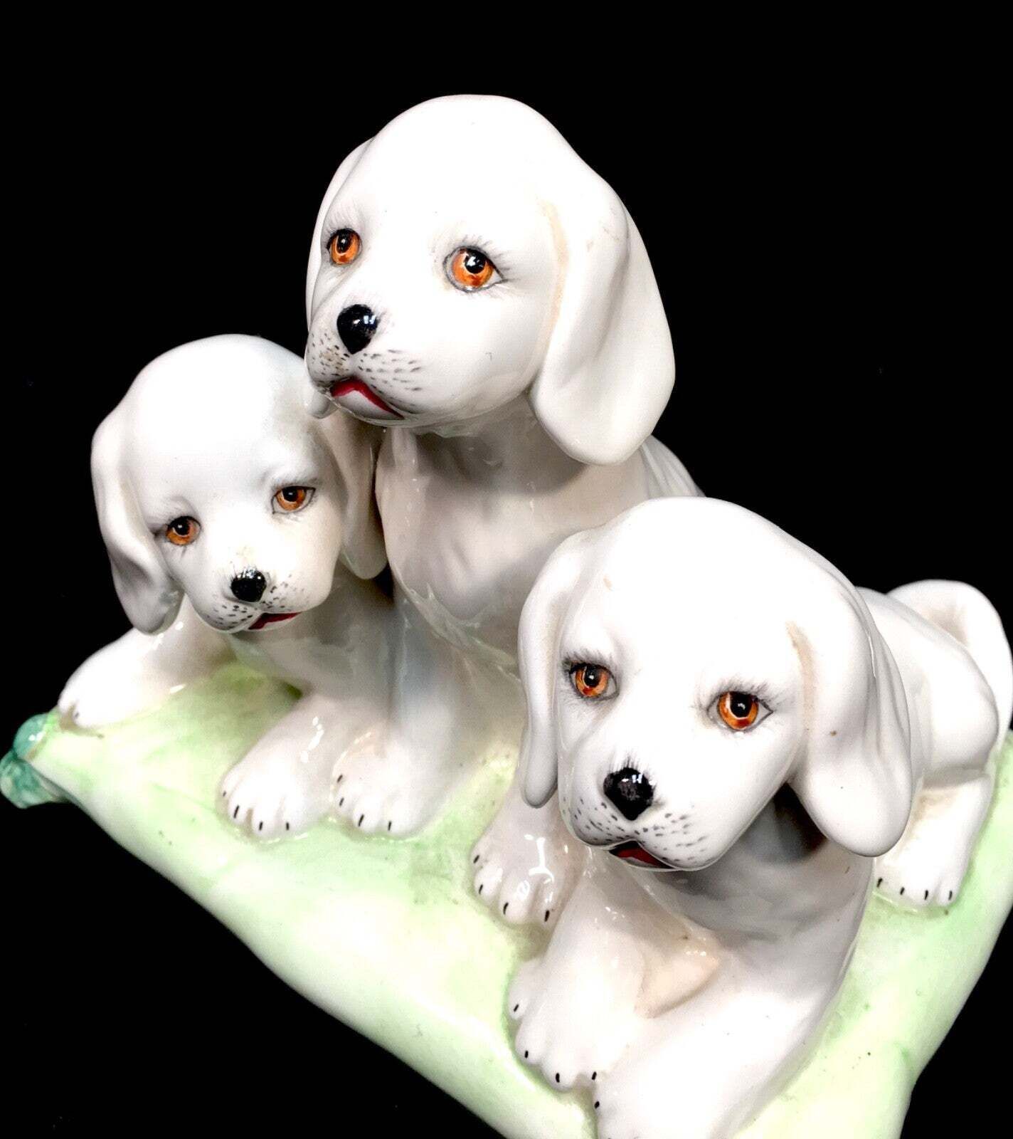 Antique 20th Century Italian Pottery Three Dog Figurine / Spaniel 1960s Vintage photo Art