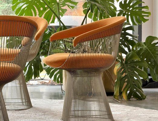 Nickel Plated Armchairs By Warren Platner For Knoll Inc / Knoll International With Hallingdal Upholstery From Kvadrat, 1960s, Set Of 6 photo vinterior