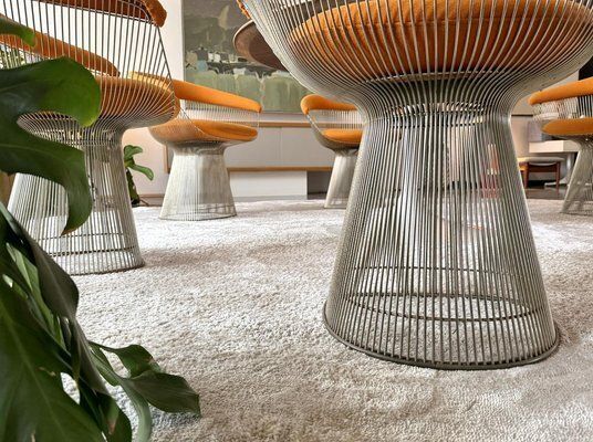 photo furniture Nickel Plated Armchairs By Warren Platner For Knoll Inc / Knoll International With Hallingdal Upholstery From Kvadrat, 1960s, Set Of 6