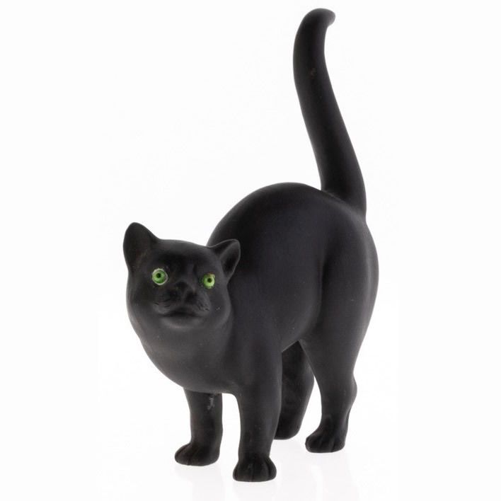 Rare Wedgwood Black Basalt Jasperware Glass Eyed Cat Figure Designed By Ernest Light Ca. 1915