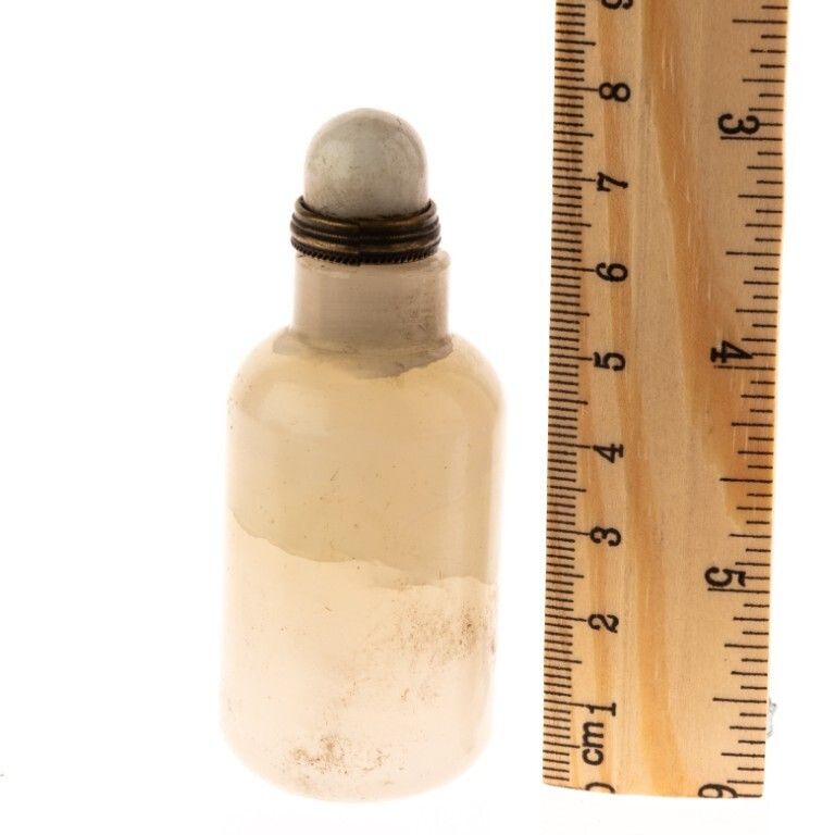 Chinese Qing Dynasty Carved Hardstone Snuff Bottle With Jade Top photo for sale