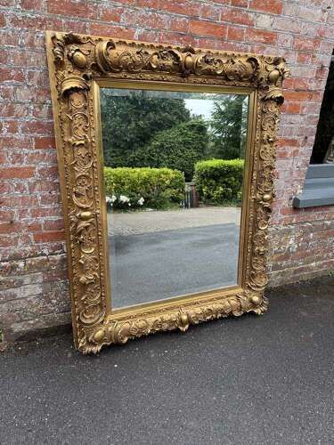 A Spectacular Large Antique English 19th Century Gilt Ornate Framed Mirror.