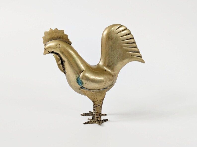 Midcentury Brass Rooster Figurine, Stylized Modernist Bird Sculpture, Vintage Brass Animal Decor photo furniture