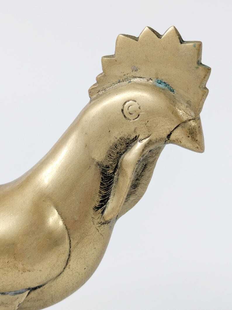 Midcentury Brass Rooster Figurine, Stylized Modernist Bird Sculpture, Vintage Brass Animal Decor photo Art