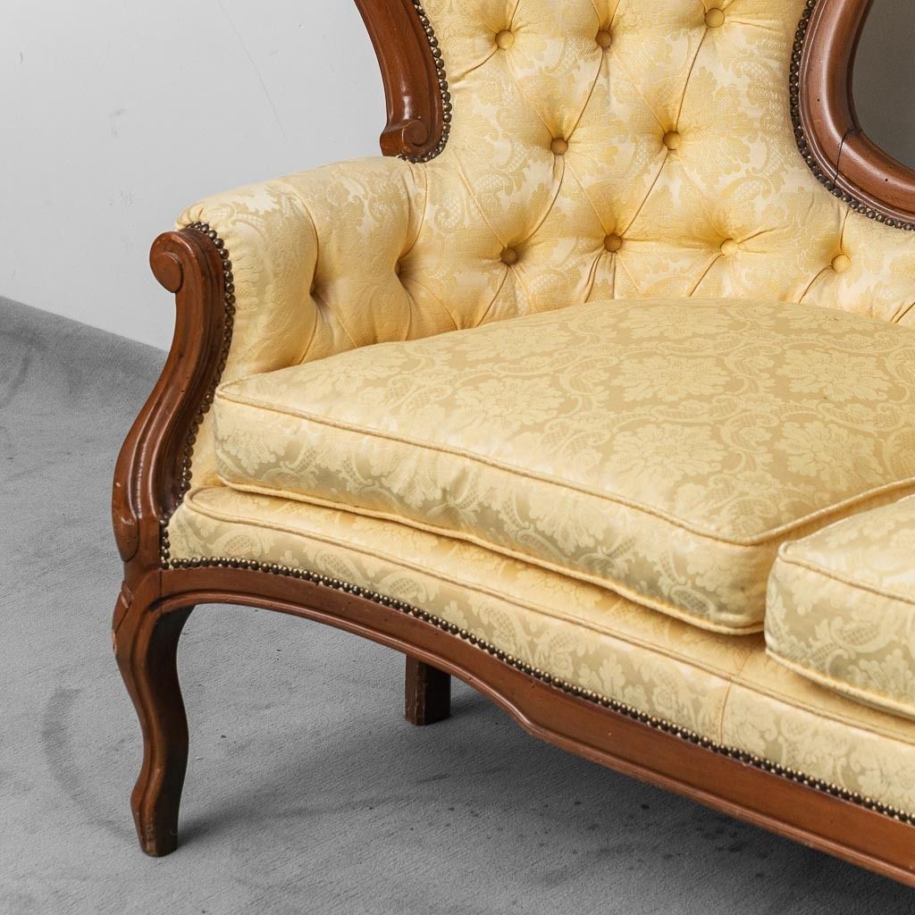 3 Seater Sofa Louis Philippe Style Wood Fabric Yellow XIX photo 1264.0