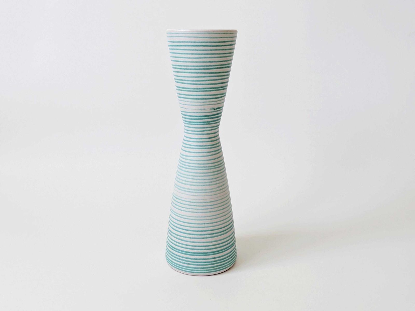 photo for sale Vintage Scheurich Diabolo Vaas 639 36, Mid Century West Duits Aardewerk, Turquoise Gestreept Glazuur, 36,5 Cm