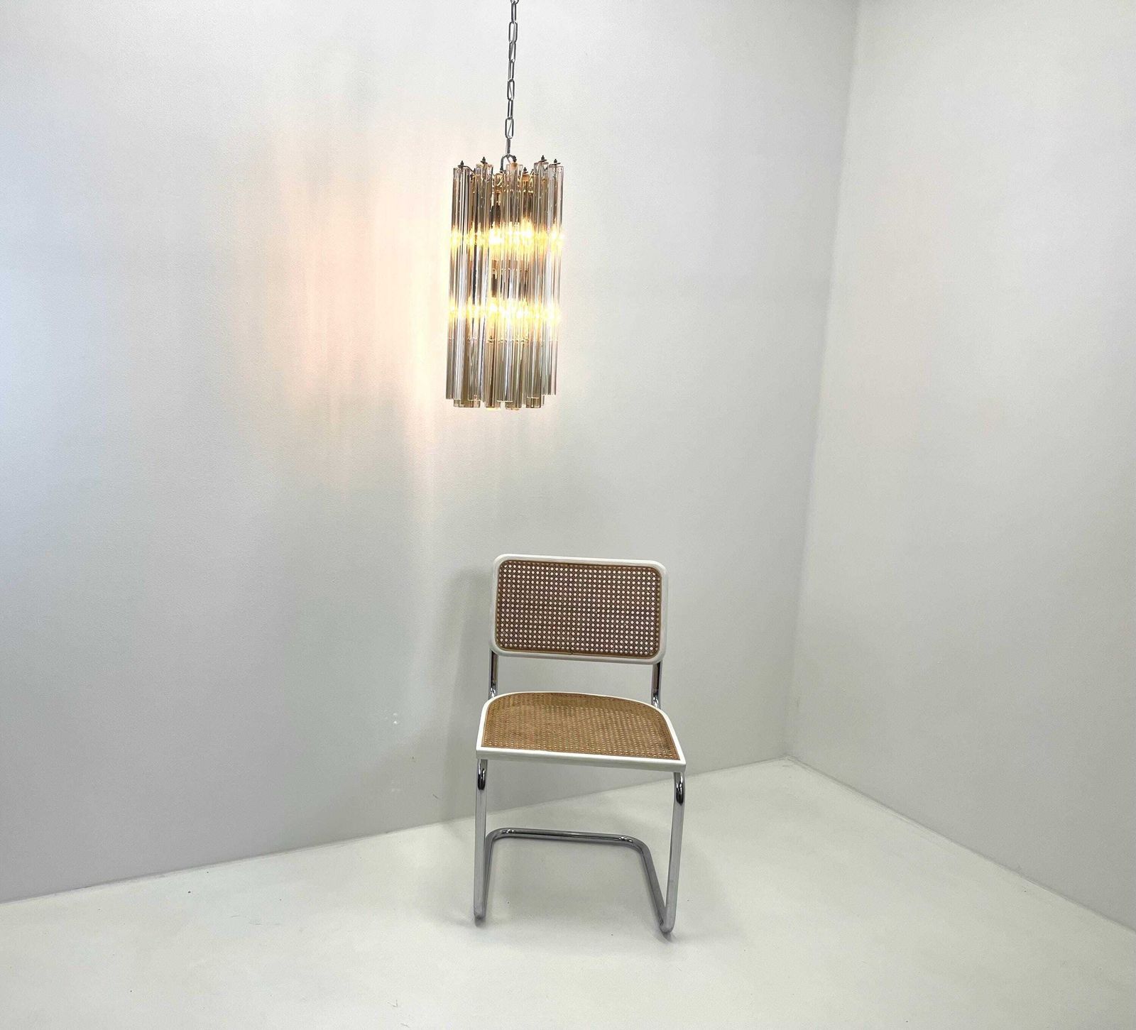 Murano Glass Crystal Prism Chandelier From Venini / Original / Made In Italy 1960s / Special Rare Lamp / Chrome Chandelier / Elegant Lamp photo vintage