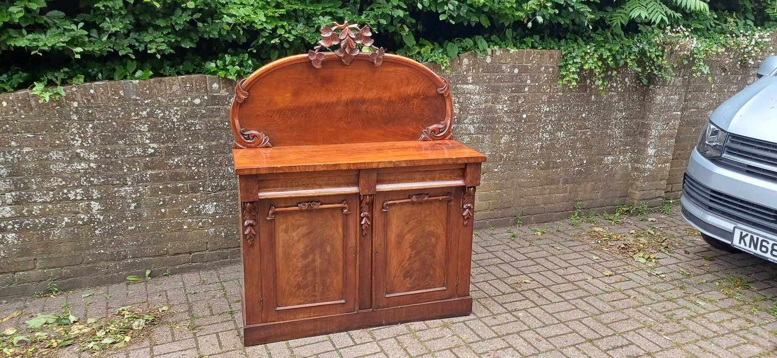 photo for sale Antique Victorian Mahogany Sideboard Buffet Cabinet | Carved Mirror Back | English 19th Century Furniture