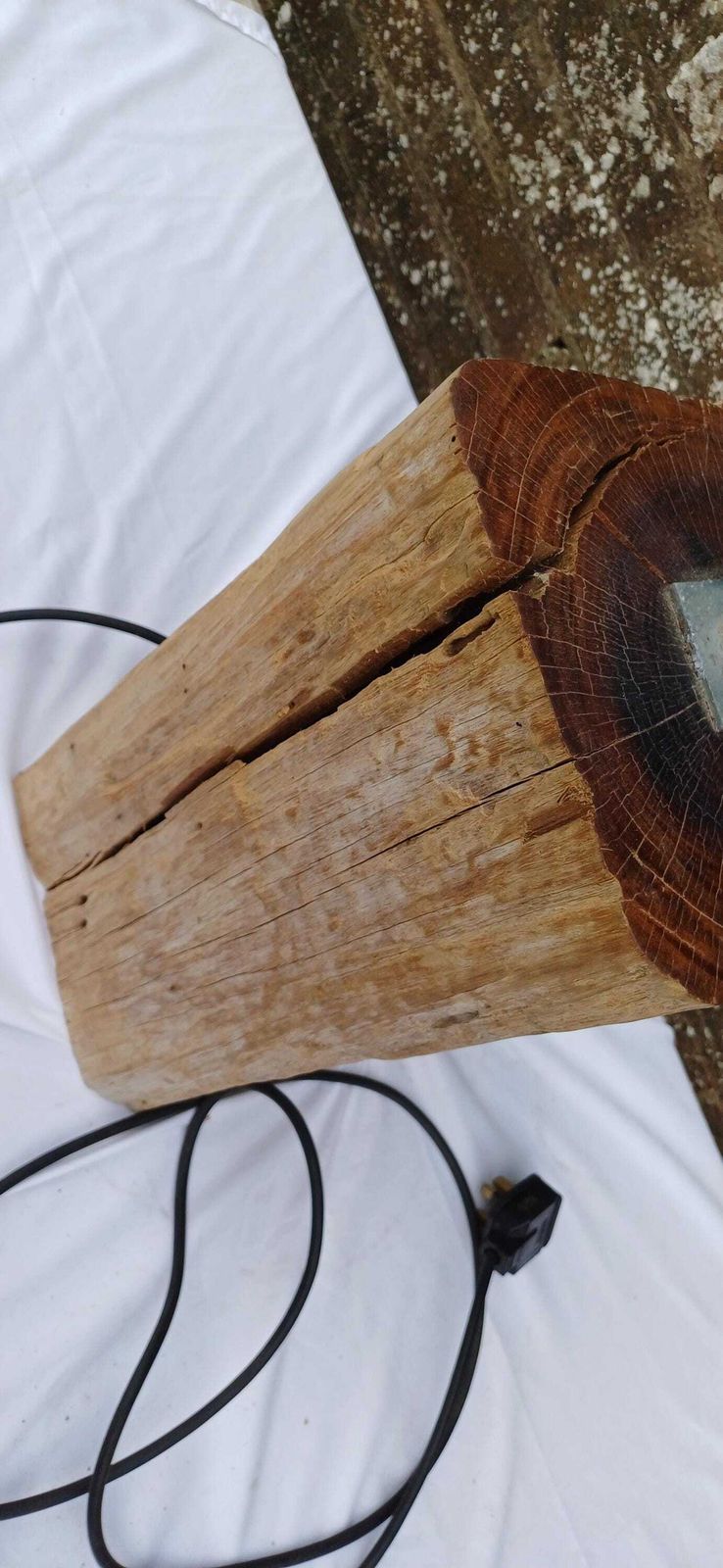 Vast Rustic Reclaimed Wood Log Table Lamp Natural Driftwood Timber Lamp Base With Cracks And Grain Industrial Style Pat Tested Working 15 Kg photo vinterior