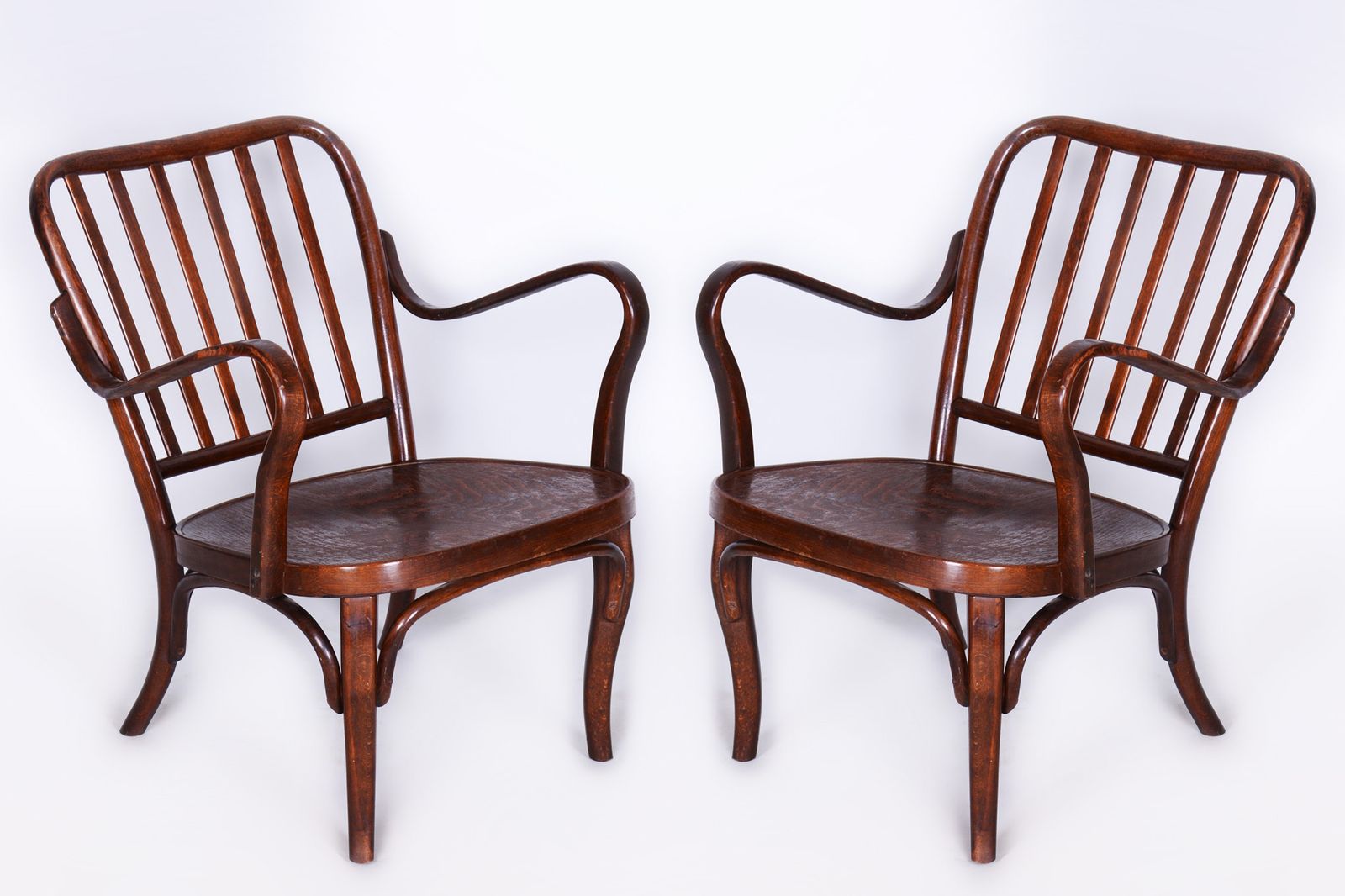 Pair Of Restored Art Deco Armchairs, By Josef Frank, Thonet, Beech, Czech, 1930s