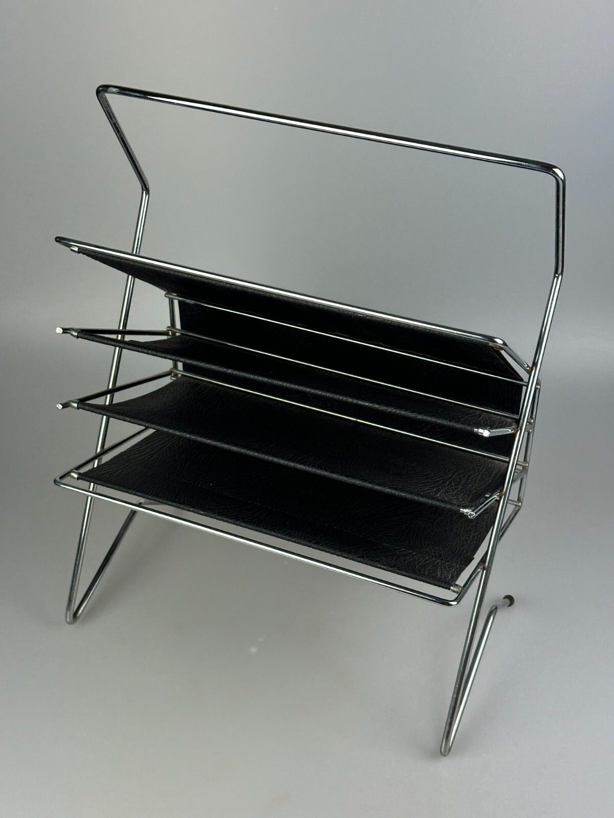 60s 70s Newspaper Holder Magazine Rack Metal Plastic Space Age photo for sale