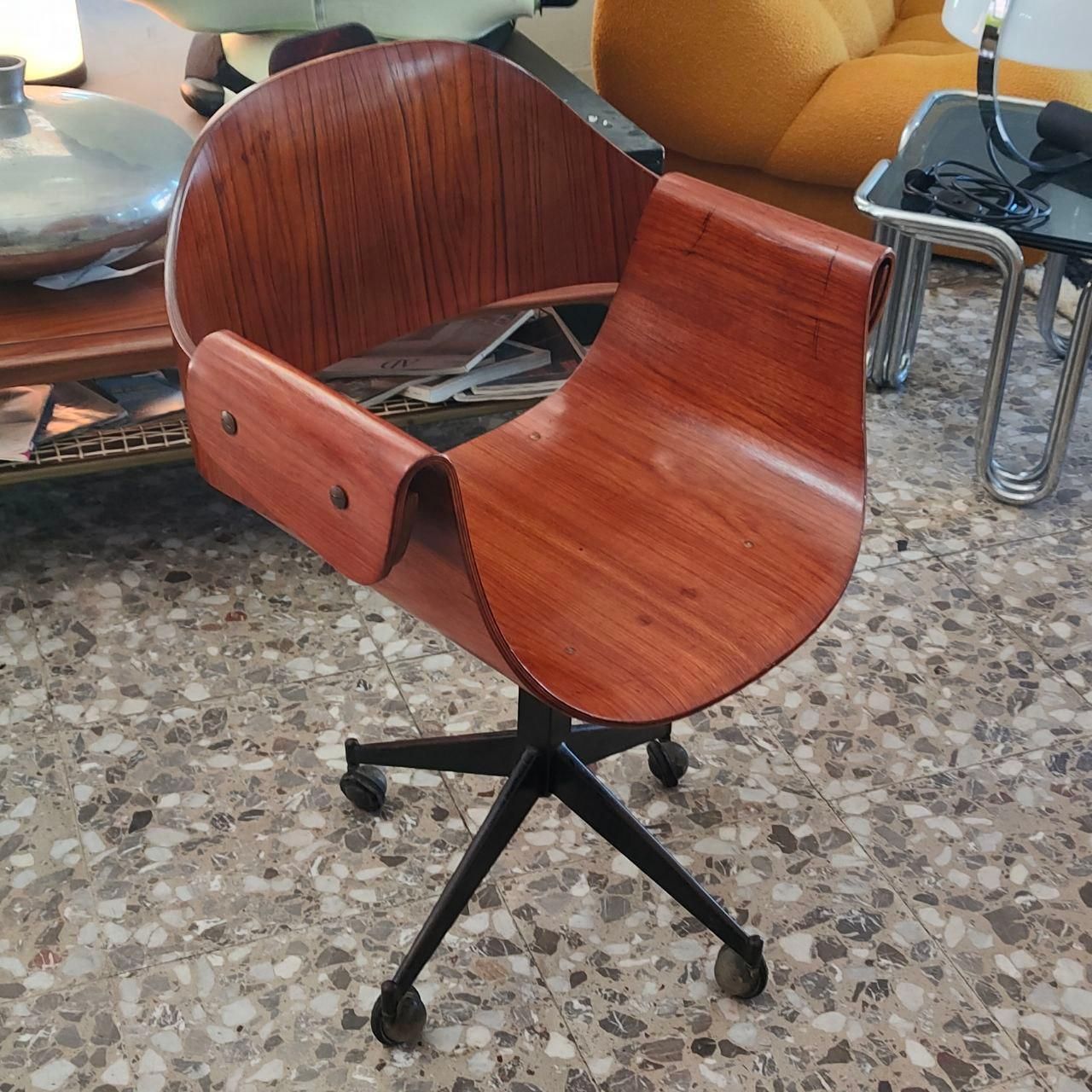 Mid Century Rare Bent Plywood Swivel Armchair By Carlo Ratti, Italy, 1950s photo buy