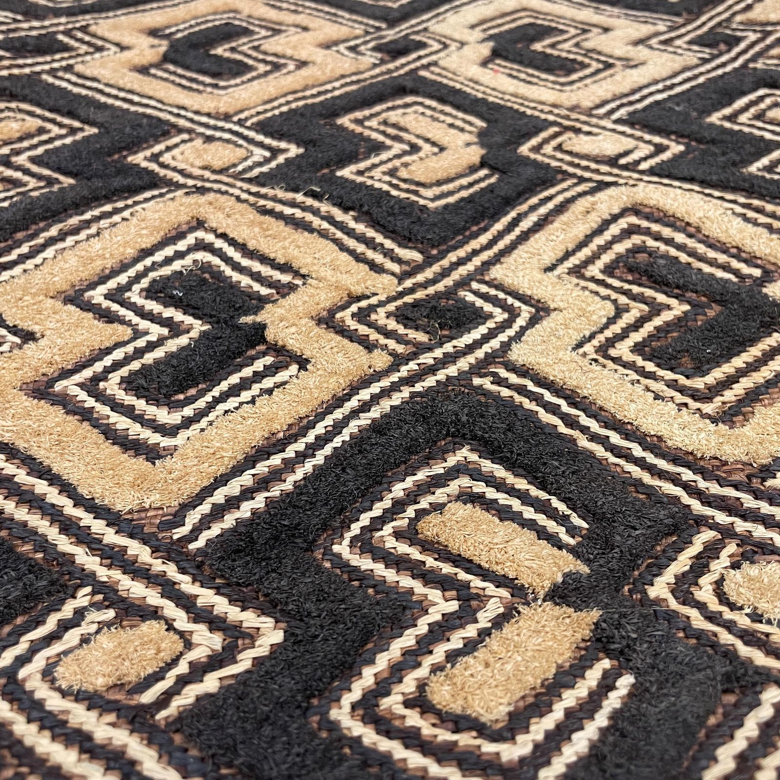 Antique African Kuba Cloth Fabric Cushion Rug Carpet Pillow Feather Filled Handwoven Pattern Scatter Vintage Original Mud Handmade photo vintage