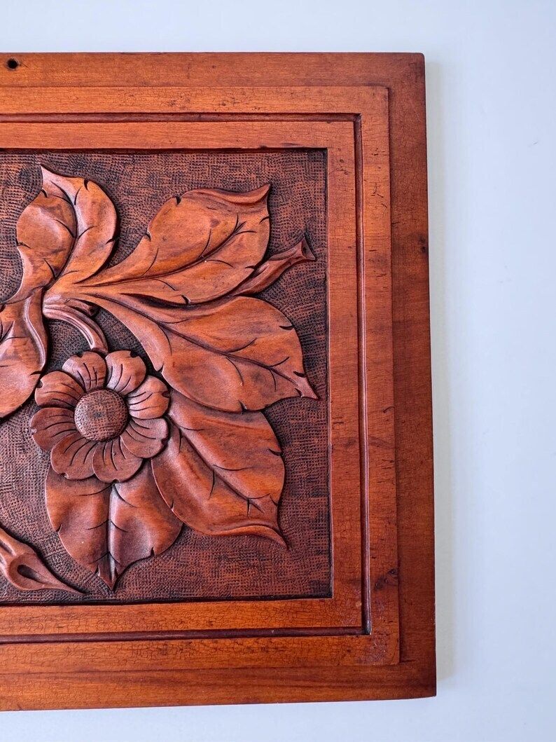 Arts And Crafts Wooden Panel, Hand Carved Floral Wooden Panel, Wall Decor photo furniture