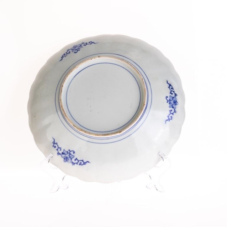 Antique Chinese Blue White Transferware Scalloped Porcelain Plate With Exotic Birds Qing Dynasty photo 125.0