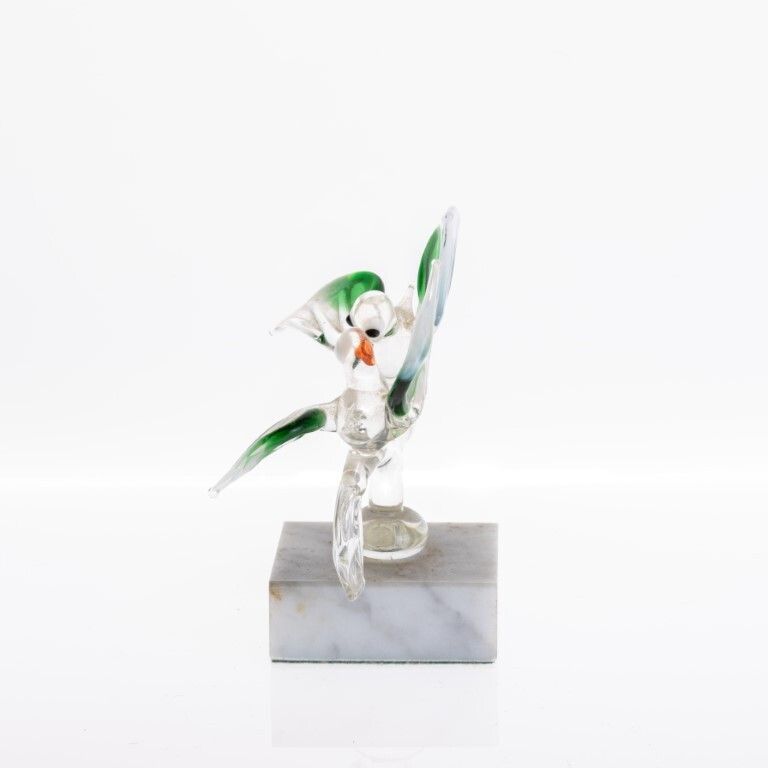 Mid Century Murano Hand Blown Glass Venetian Birds Sculpture On Marble Base photo Art
