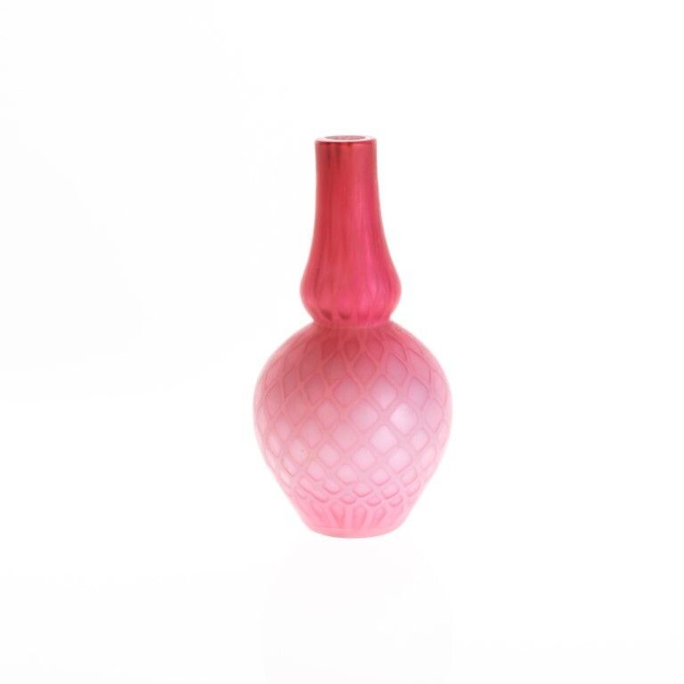 Antique Victorian Diamond Quilted Satin Glass Double Gourd Vase By Mt. Washington 19th Century photo for sale