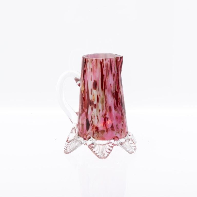 Antique Art Nouveau Bohemian Franz Welz Mottled Pink Hand Blown Glass Creamer Jug