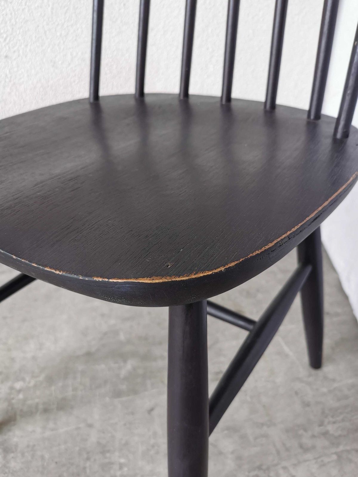 Vintage Wooden Black Dining Chair In Ilmari Tapiovaara Style / Stol Kamnik 1960s / Mid Century Black Dine Chair / Scandinavian Design photo buy