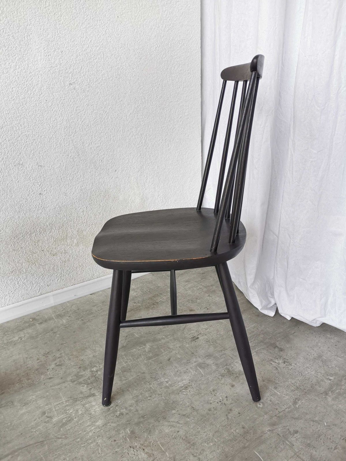 Vintage Wooden Black Dining Chair In Ilmari Tapiovaara Style / Stol Kamnik 1960s / Mid Century Black Dine Chair / Scandinavian Design photo vintage