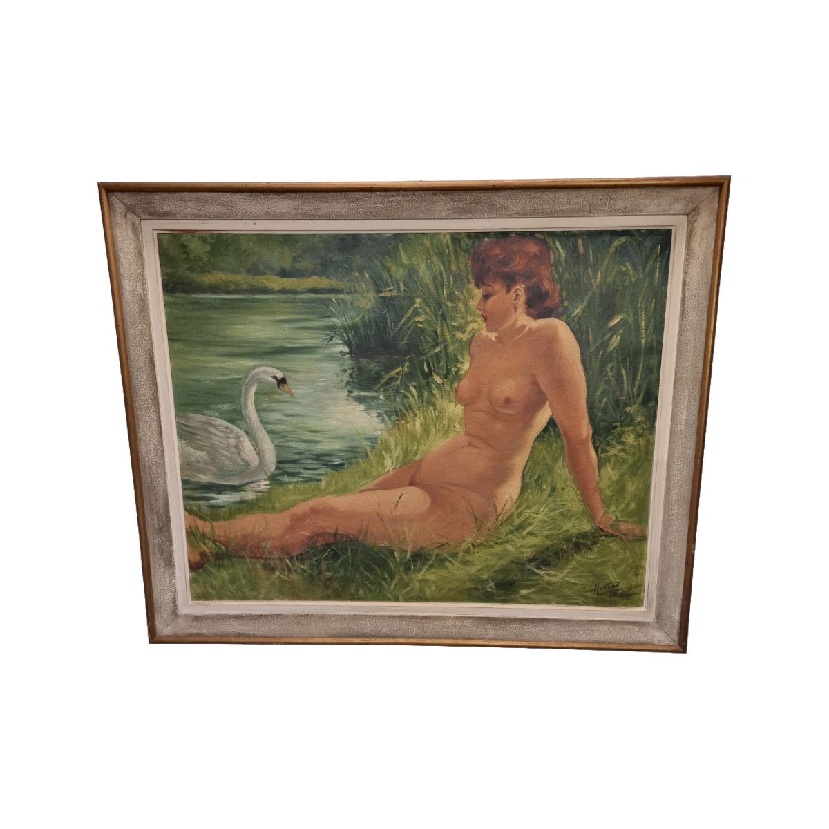 Vintage Painting Of Lena And The Swan 1956