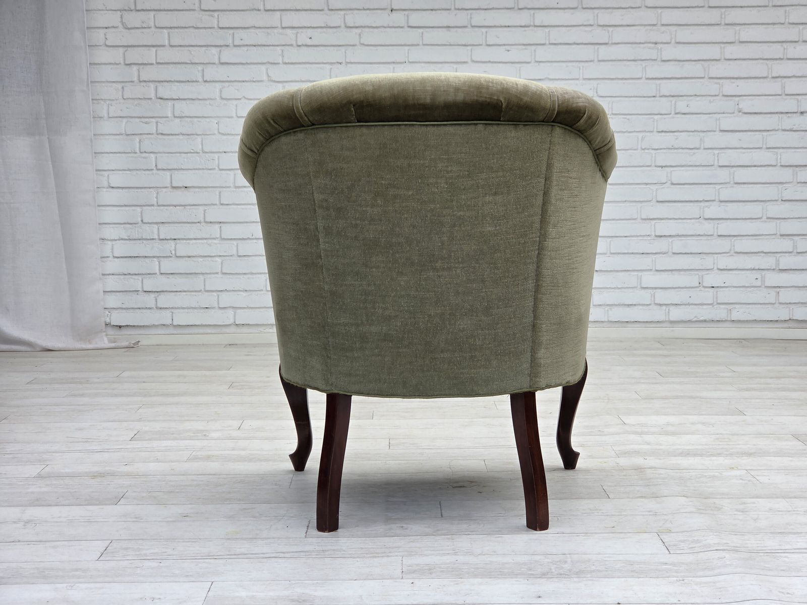 Ca. Jaren 1960, Deense Fauteuil, Groen Meubelvelours, Beukenhouten Poten. photo for sale