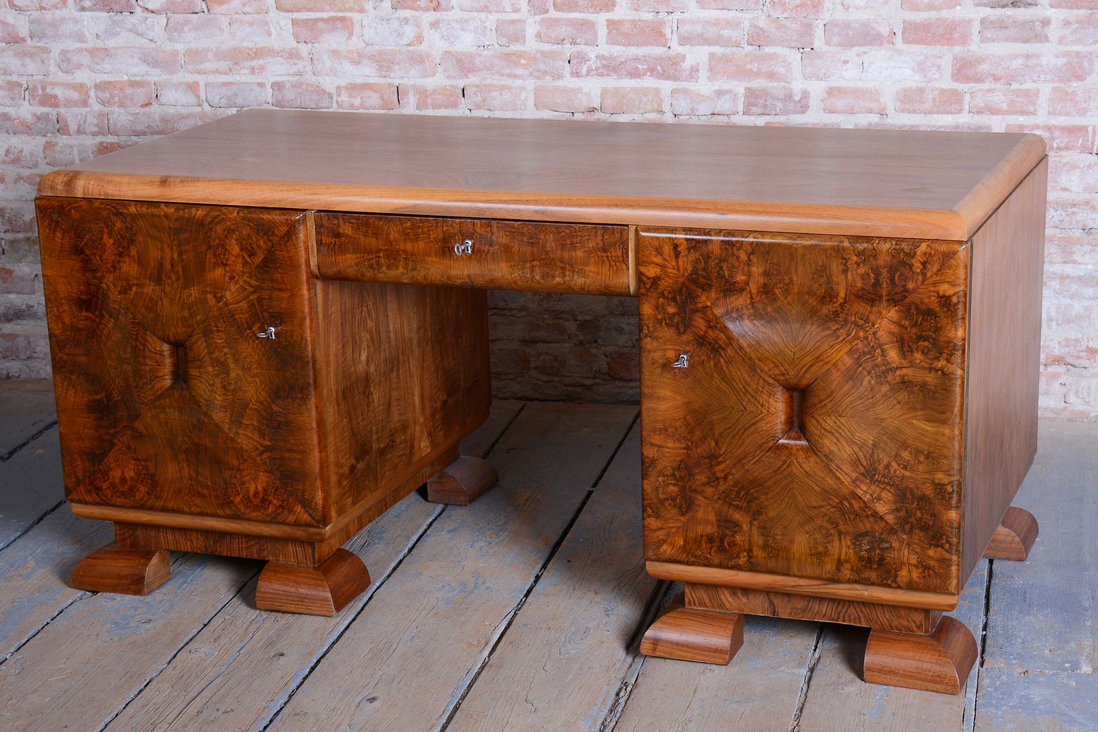 Restored Art Deco Writing Desk, Mahogany, Walnut, Revived Polish, Czech, 1920s photo for sale