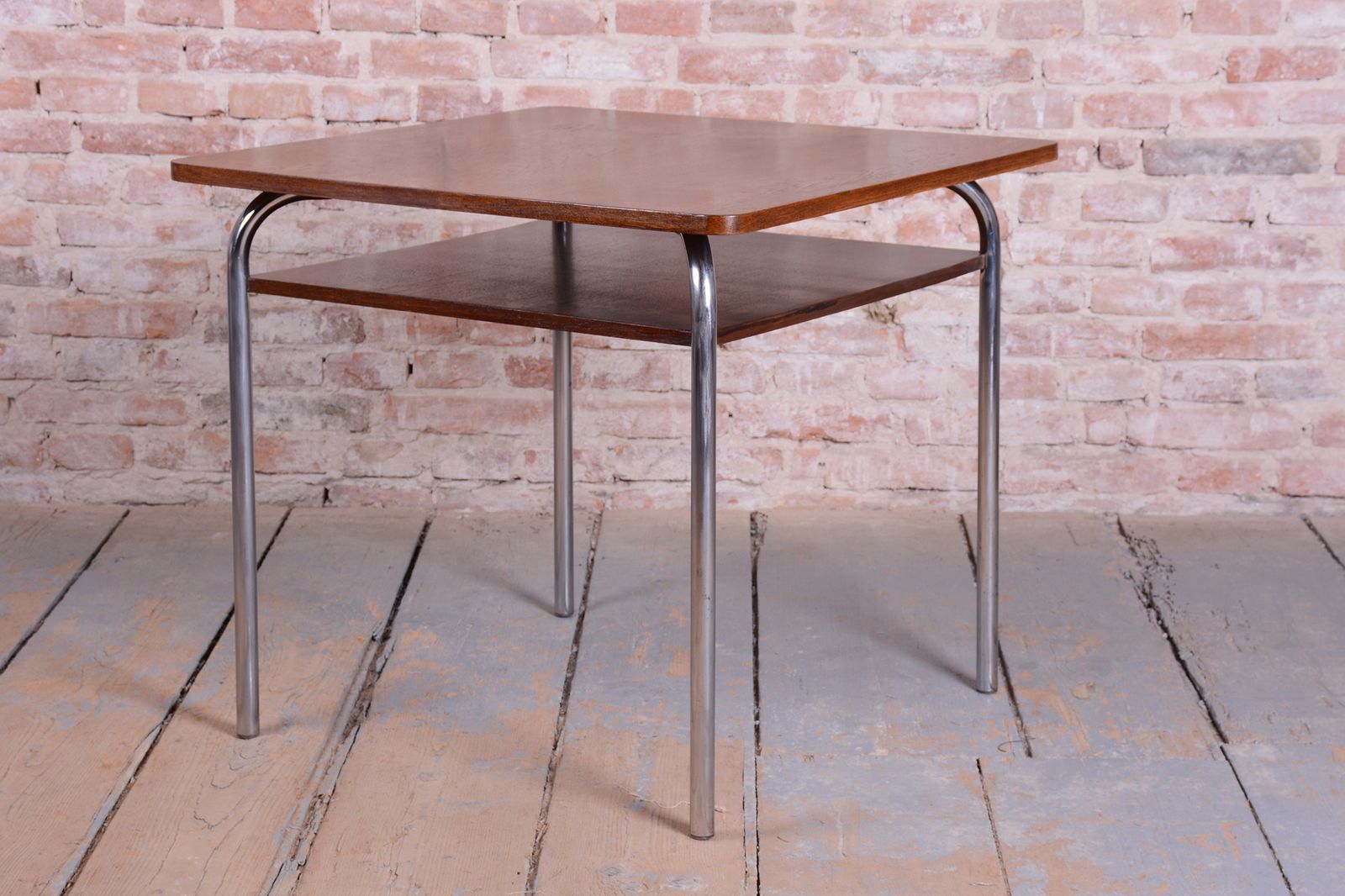 Restored Bauhaus Table, By Vichr A Spol., Oak, Chrome, Polished, Czech, 1940s photo furniture