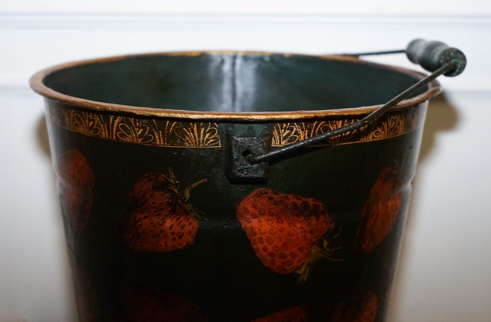 photo furniture Vintage Metal Traditional Decoupage Bin Or Planter Bucket Strawberry Decorations