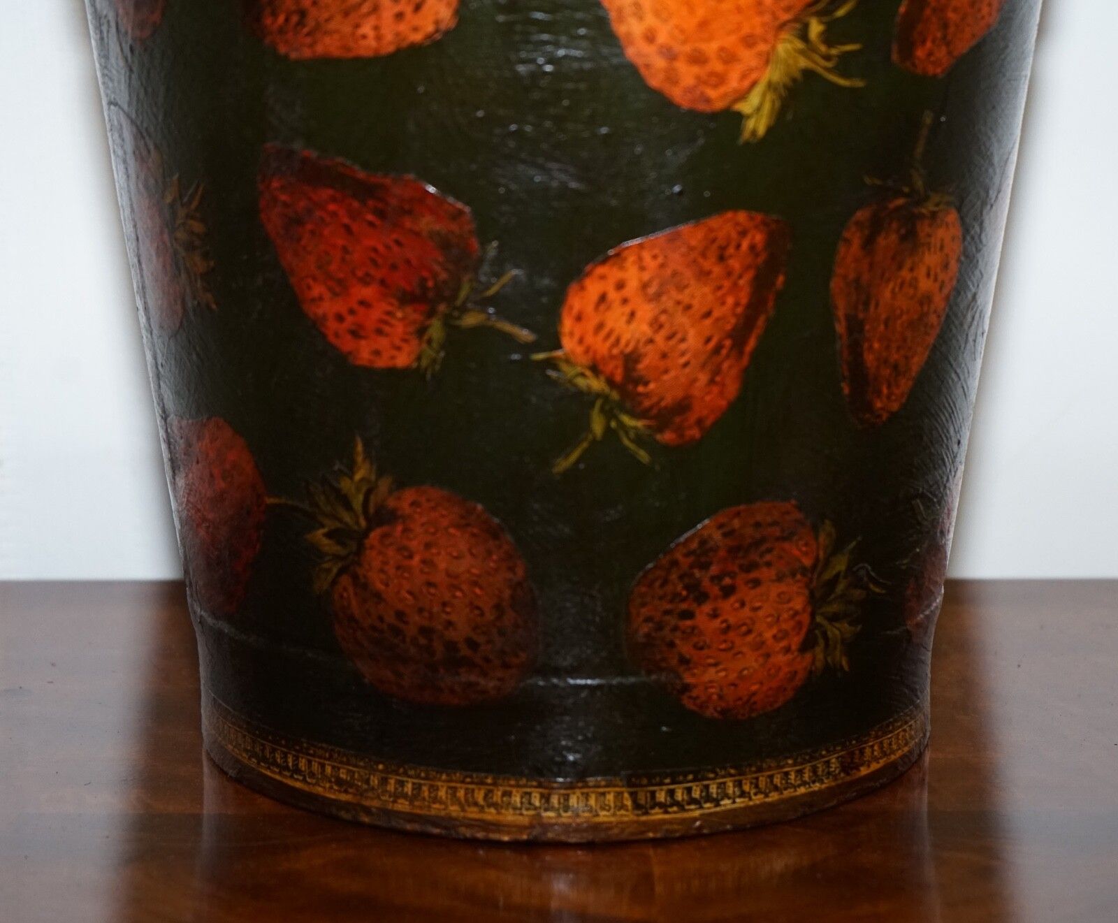 photo for sale Vintage Metal Traditional Decoupage Bin Or Planter Bucket Strawberry Decorations