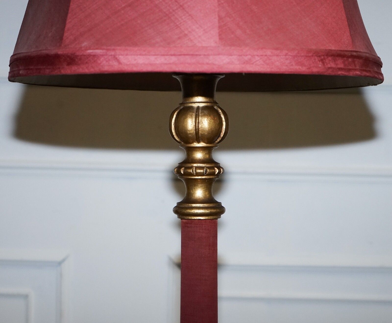 Circa 1940 Italian Red Fabric And Gilt Floor Standing Lamp With Original Shade photo 750.0
