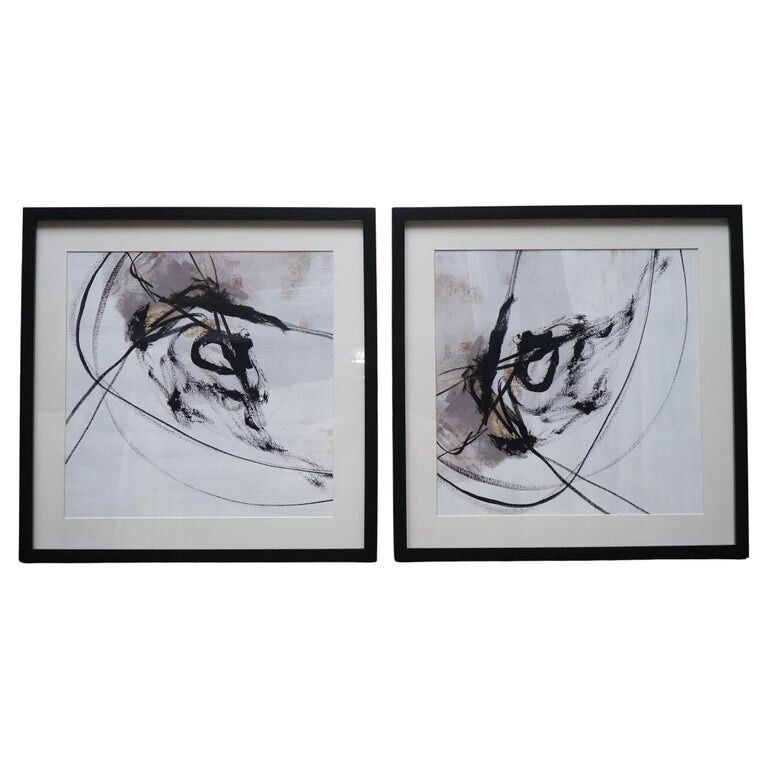Pair Of Modern Art Charcoal Style Wall Paintings  Black Frame 2/2