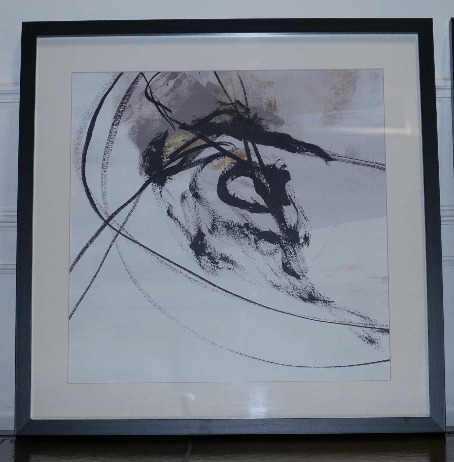 Pair Of Modern Art Charcoal Style Wall Paintings  Black Frame 2/2 photo for sale