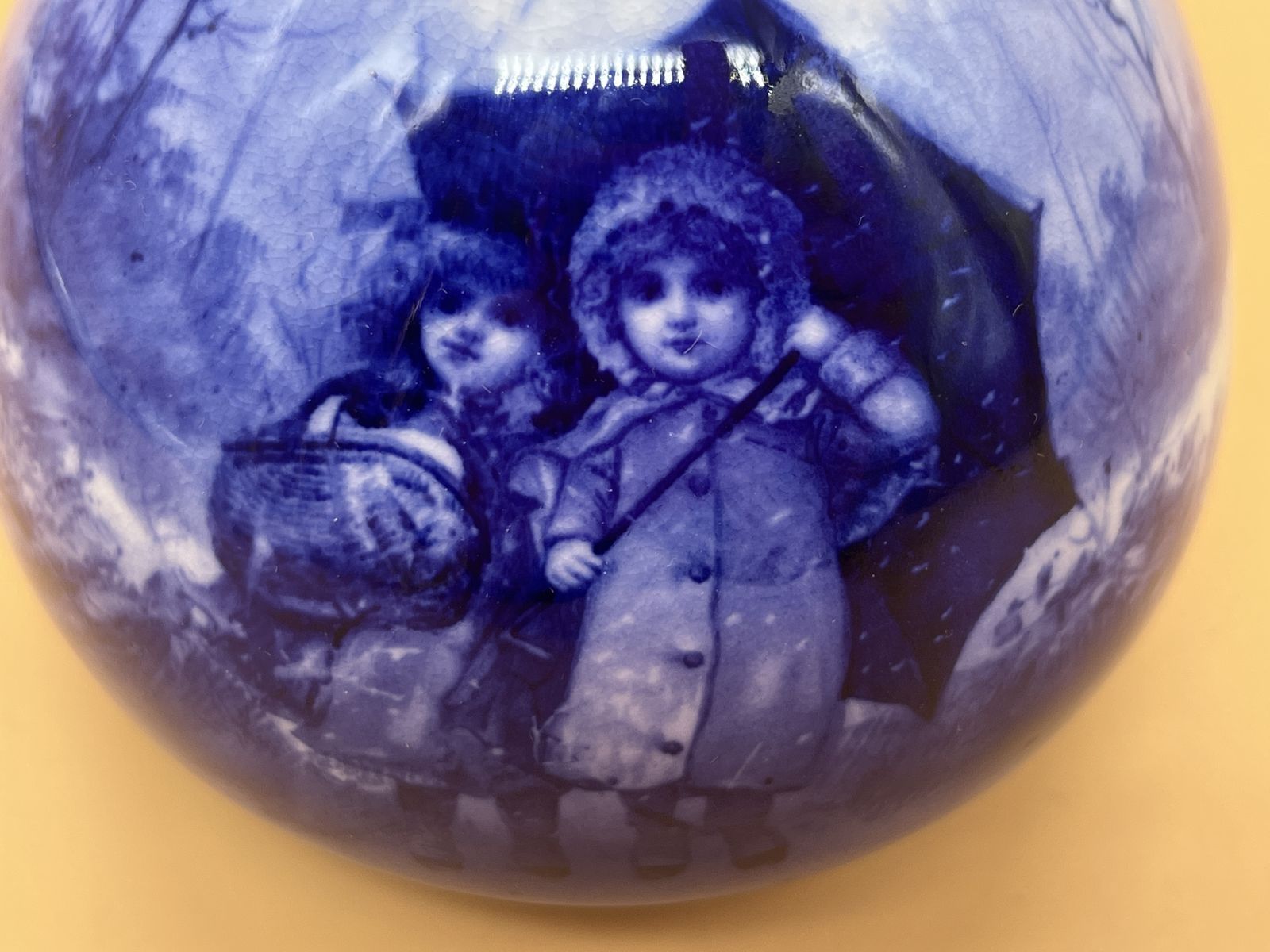 Antique Royal Doulton Pottery Flow Blue Children Design Jug. Height 17cm. 610. C1900. photo for sale