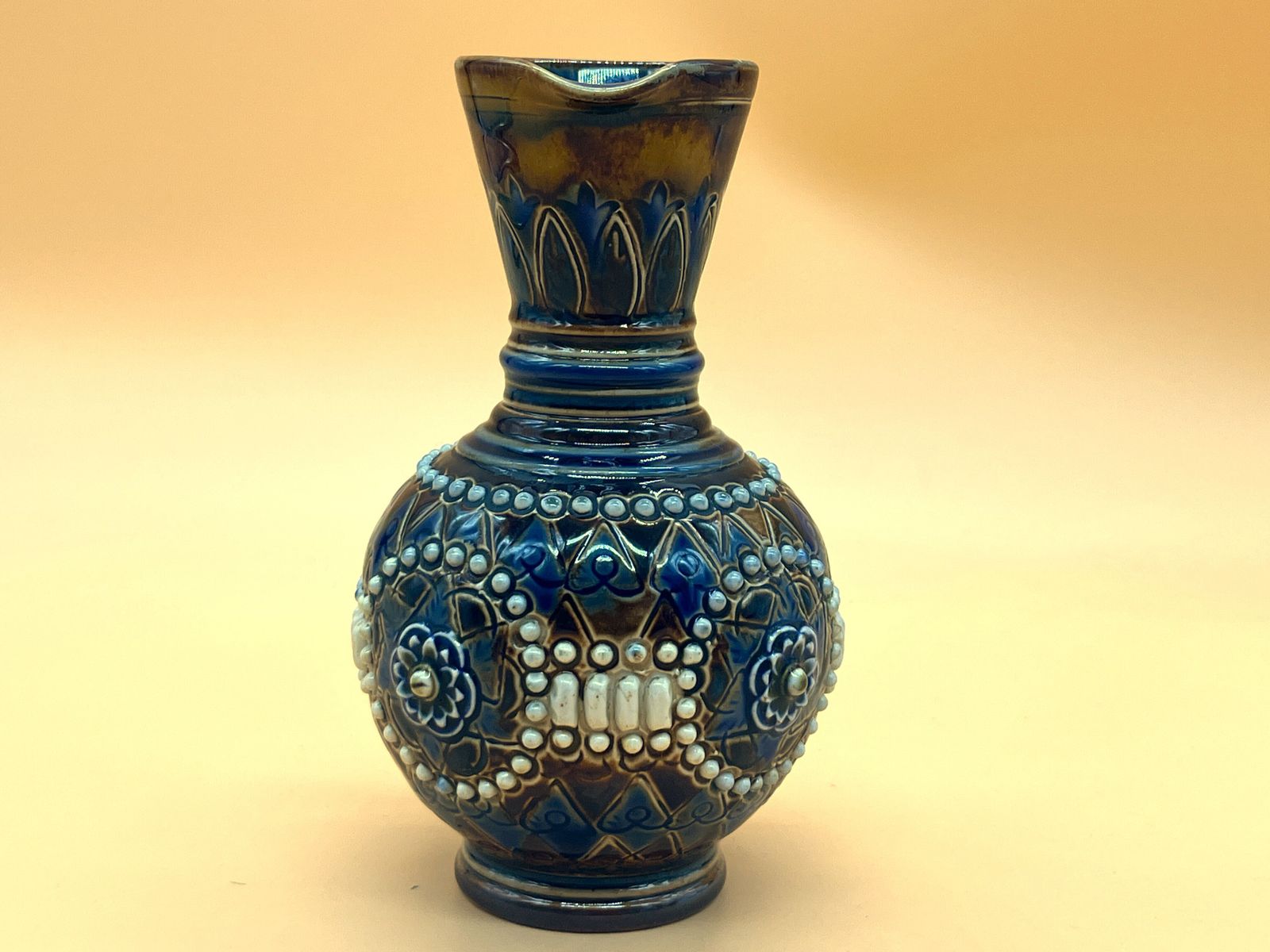 Antique Doulton Lambeth Pottery Ethel Beard Blue & Brown Jug. C1900. photo Home Decor