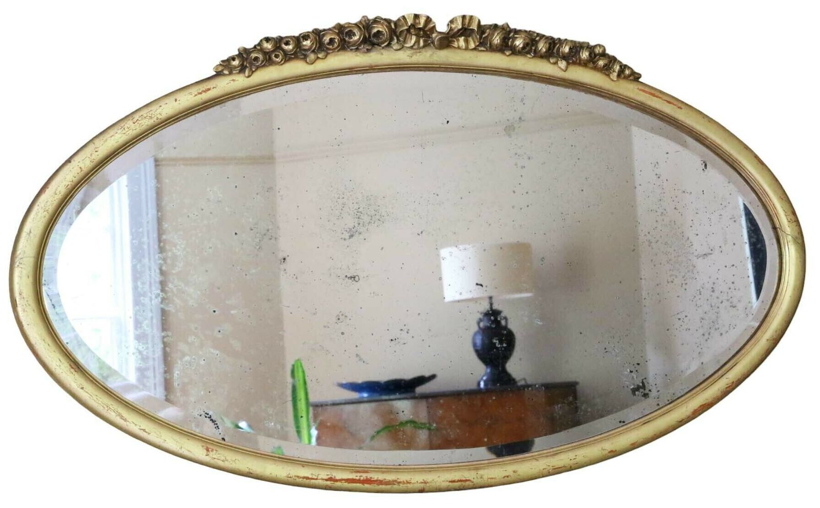 Antique Large Oval Gilt Overmantle Wall Mirror C1900 – High Quality Simple Design
