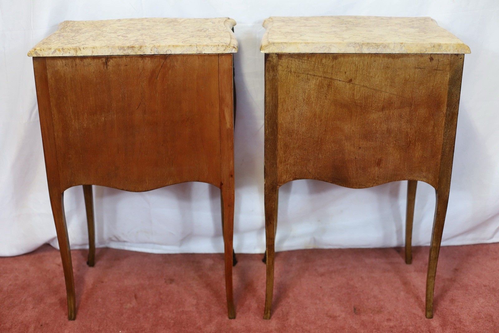Beautiful Pair Of Louis XV Marble Topped Walnut Bedside Tables photo 976.0