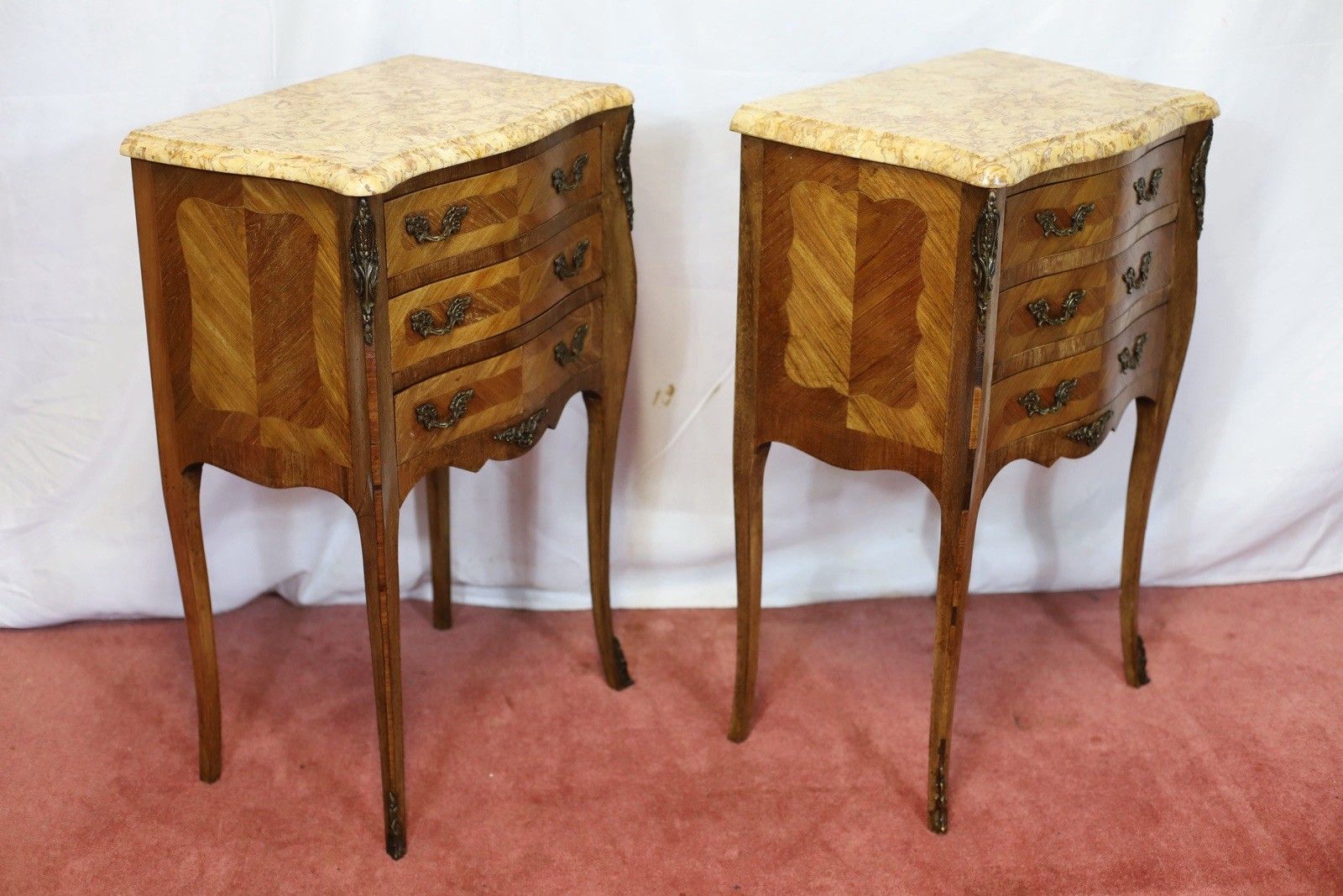 Beautiful Pair Of Louis XV Marble Topped Walnut Bedside Tables photo vintage