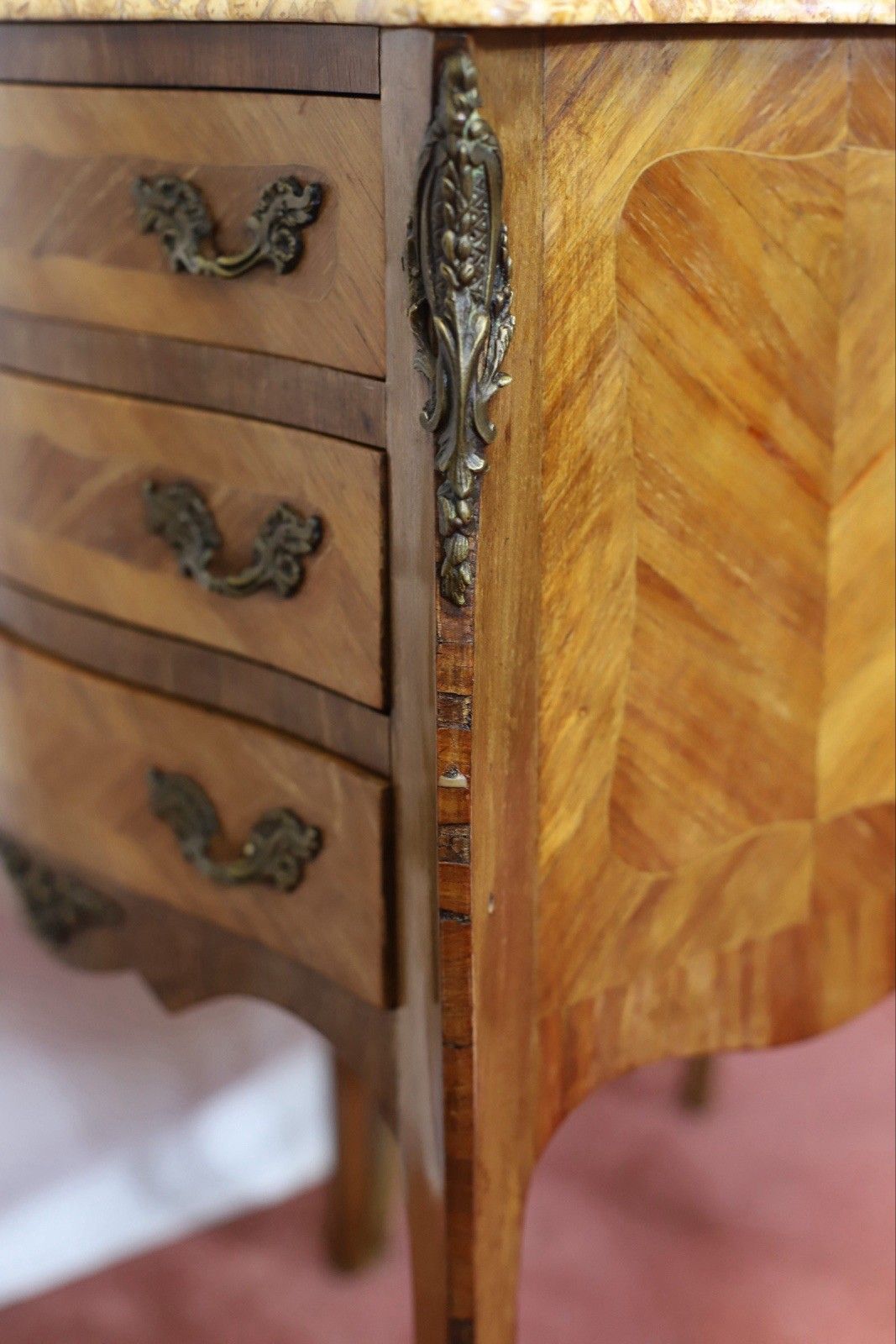 Furniture Beautiful Pair Of Louis XV Marble Topped Walnut Bedside Tables photo