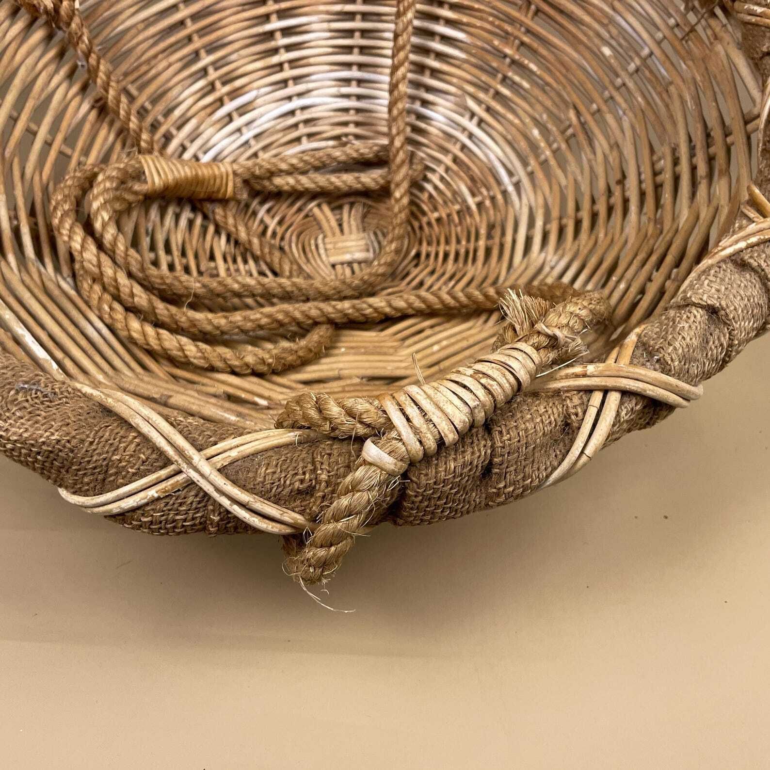 Indoor Hanging Planter Pot Round Handmade Vintage String Knotted Wicker Basket Vintage Boho Cottage Neutral Tones Rope Woven photo Home Decor