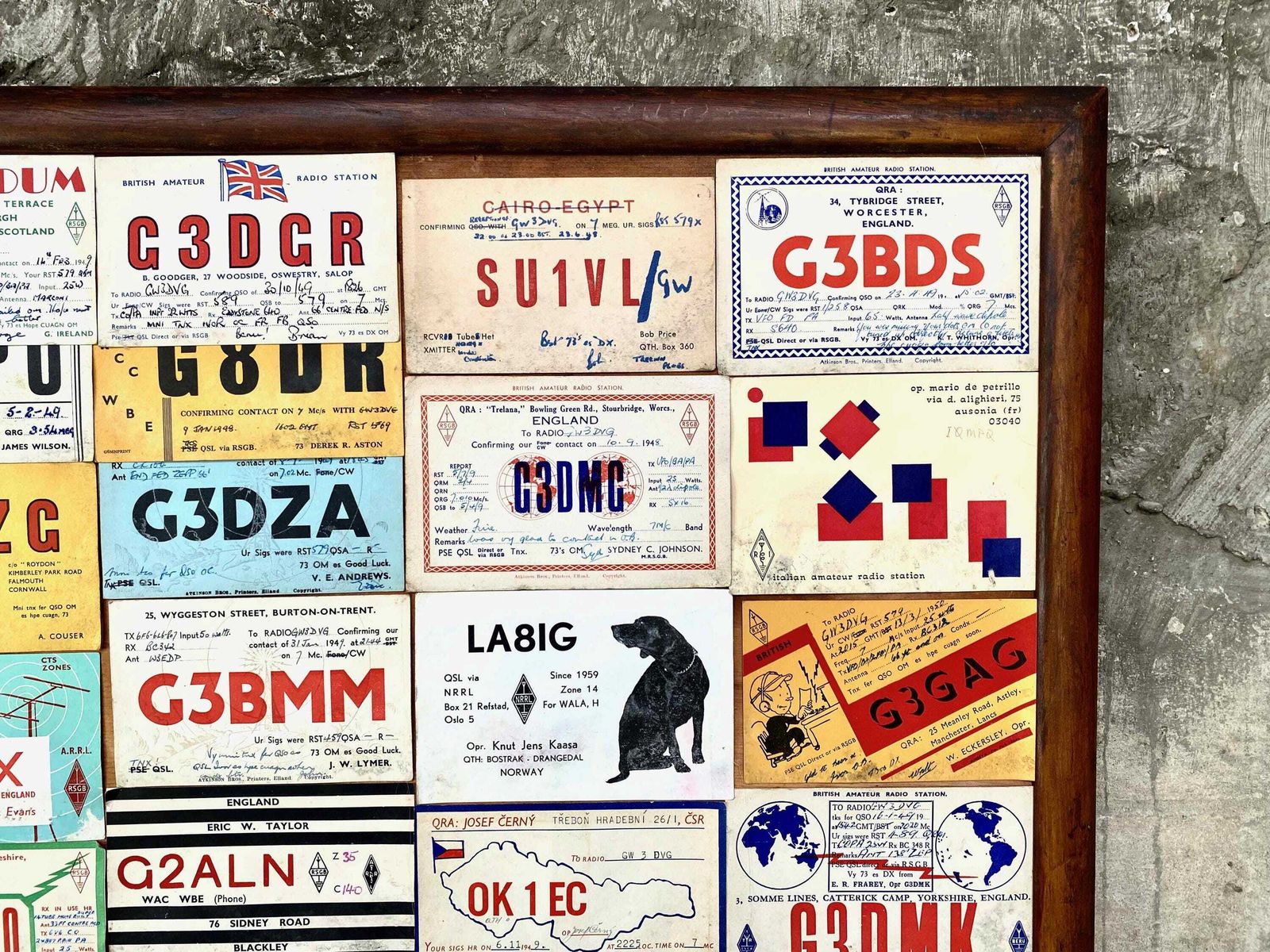 Vintage Mid Century Ham Radio Cards Qsl In Wooden Frame photo buy