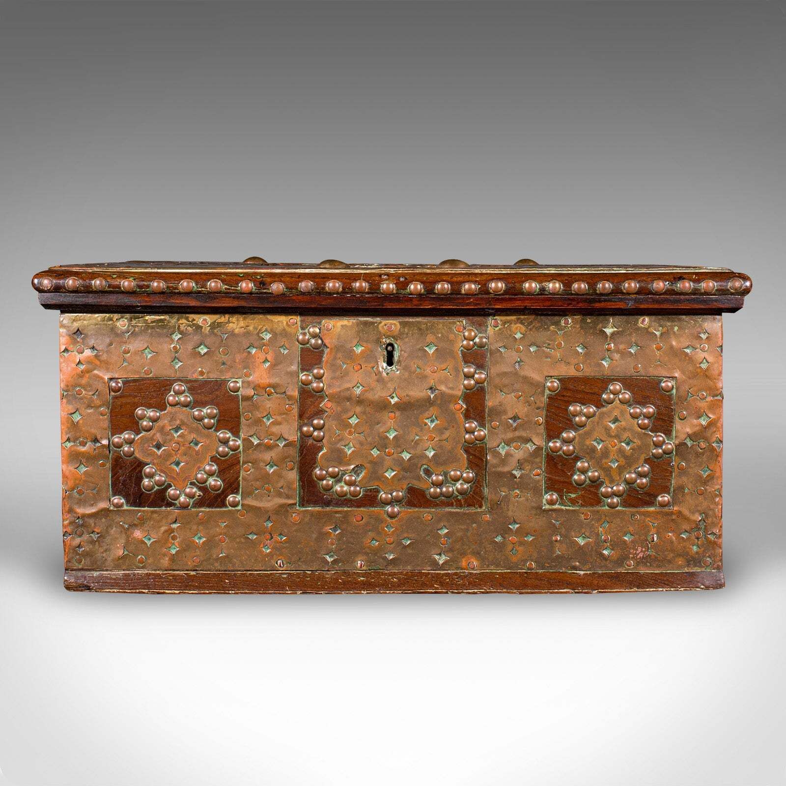 Small Antique Zanzibar Chest, East African Teak, Brass, Travel Trunk, Victorian photo for sale